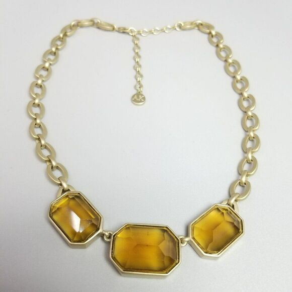 Vintage Anne Klein Gold Tone and Amber Rhinestone Adjustable Necklace, Estate - Picture 7 of 7